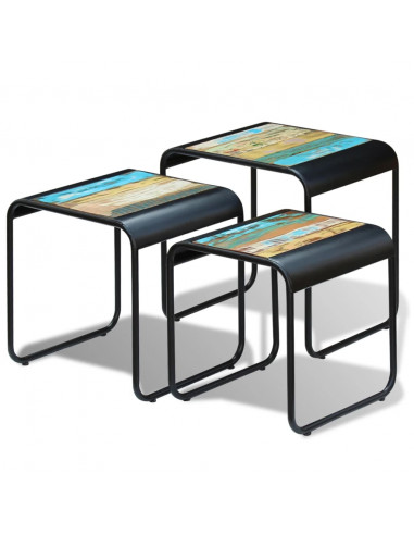 Tavolini ad Incastro 3 pz in Legno Massello Anticato