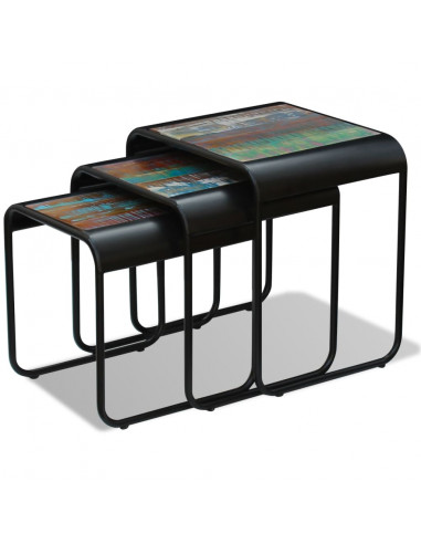 Tavolini ad Incastro 3 pz in Legno Massello Anticato