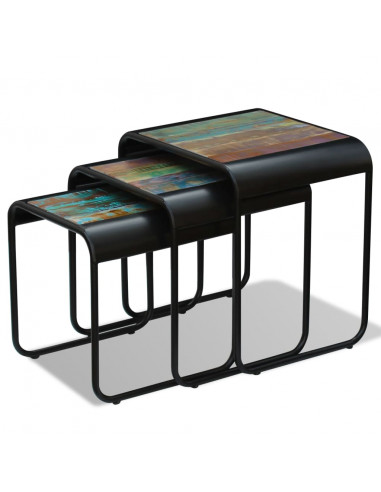 Tavolini ad Incastro 3 pz in Legno Massello Anticato