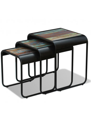 Tavolini ad Incastro 3 pz in Legno Massello Anticato