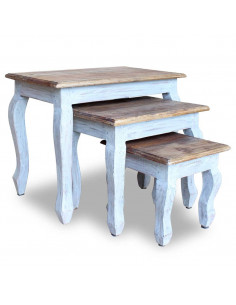 Set Tavolini a Incastro 3 pz in Legno Massello di Recupero 2