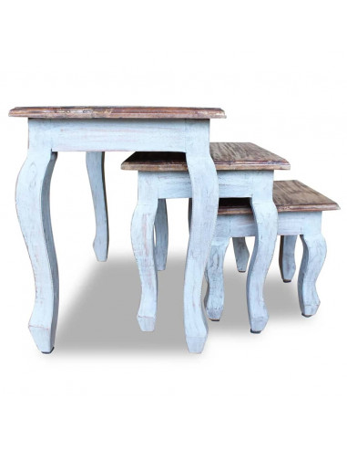 Set Tavolini a Incastro 3 pz in Legno Massello di Recupero