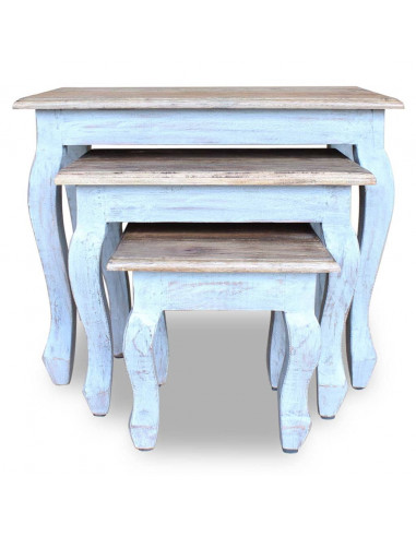 Set Tavolini a Incastro 3 pz in Legno Massello di Recupero
