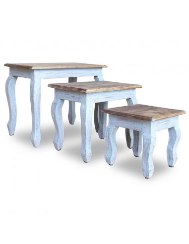 Set Tavolini a Incastro 3 pz in Legno Massello di Recupero