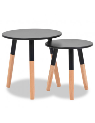 Set Tavolini 2 pz in Legno Massello di Pino Neri