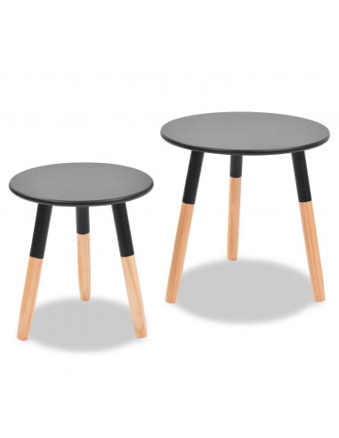 Set Tavolini 2 pz in Legno Massello di Pino Neri