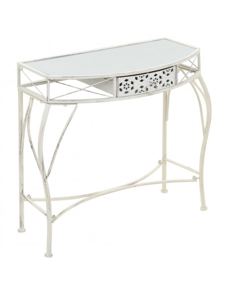 Tavolino Laterale in Stile Francese in Metallo 82x39x76 Bianco