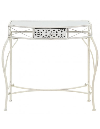 Tavolino Laterale in Stile Francese in Metallo 82x39x76 Bianco