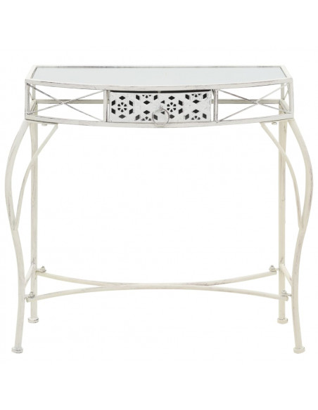 Tavolino Laterale in Stile Francese in Metallo 82x39x76 Bianco