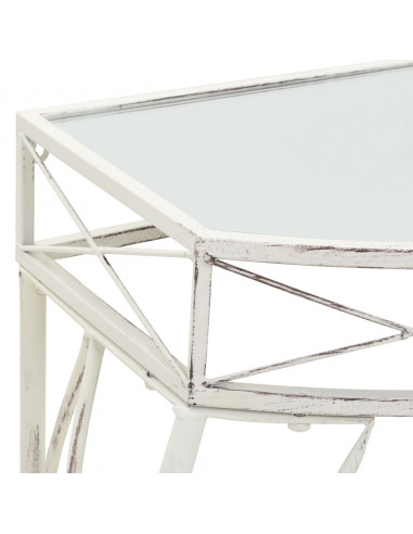 Tavolino Laterale in Stile Francese in Metallo 82x39x76 Bianco