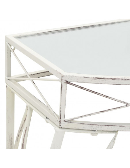 Tavolino Laterale in Stile Francese in Metallo 82x39x76 Bianco