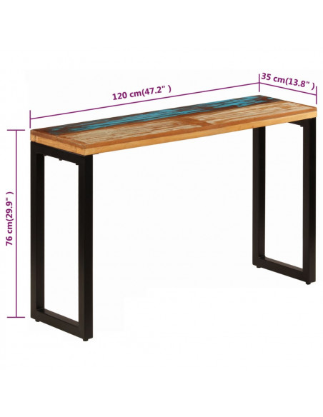 Tavolo Consolle 120x35x76 cm in Massello di Recupero e Acciaio