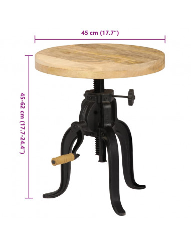 Tavolino 45x(45-62) cm in Legno Massello di Mango e Ghisa