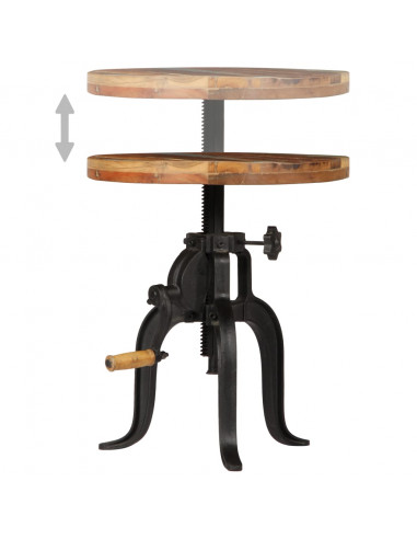 Tavolino 45x(45-62) cm in Legno Massello di Recupero e Ghisa