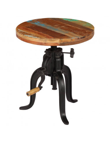 Tavolino 45x(45-62) cm in Legno Massello di Recupero e Ghisa