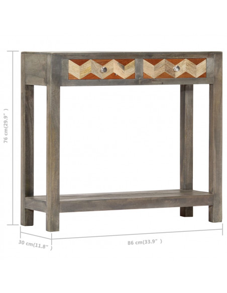 Tavolo Consolle Grigio 86x30x76 cm in Legno Massello di Mango