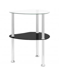 Tavolino 2 Livelli Trasparente Nero 38x38x50 cm Vetro Temperato 2