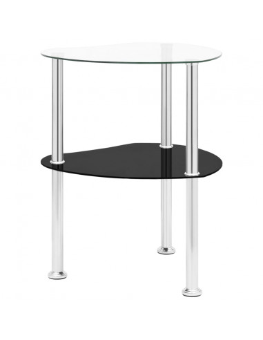 Tavolino 2 Livelli Trasparente Nero 38x38x50 cm Vetro Temperato
