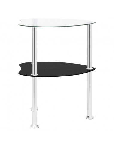 Tavolino 2 Livelli Trasparente Nero 38x38x50 cm Vetro Temperato