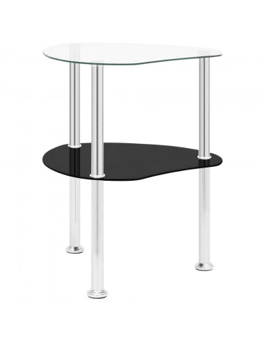 Tavolino 2 Livelli Trasparente Nero 38x38x50 cm Vetro Temperato