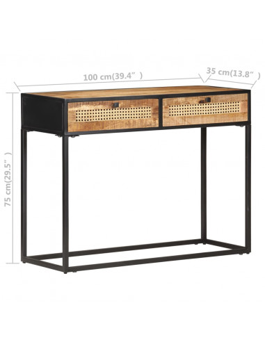 Tavolo Consolle 100x35x75 cm in Legno di Mango e Canna Naturale