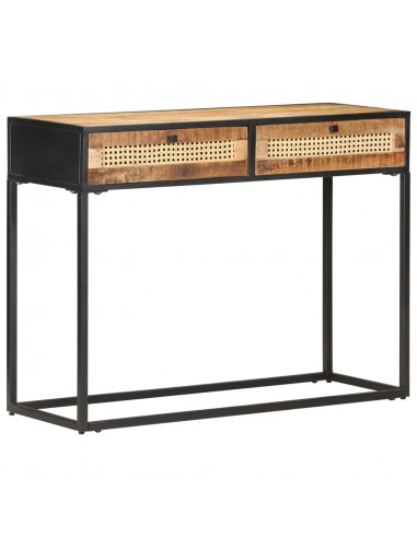 Tavolo Consolle 100x35x75 cm in Legno di Mango e Canna Naturale