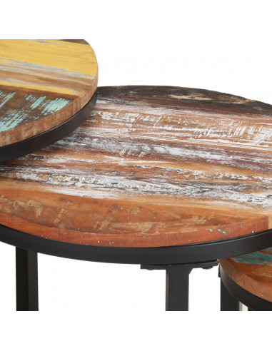 Tavolini Laterali 3 pz in Legno Massello di Recupero