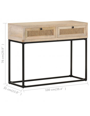 Tavolo Consolle 100x35x76 cm Massello di Mango e Canna Naturale