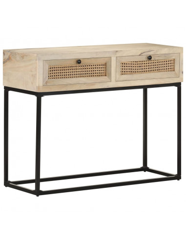 Tavolo Consolle 100x35x76 cm Massello di Mango e Canna Naturale