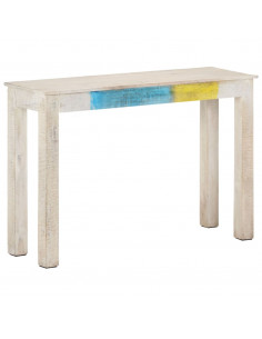 Tavolo Consolle Bianco 115x35x77 cm in Legno di Mango Grezzo 2