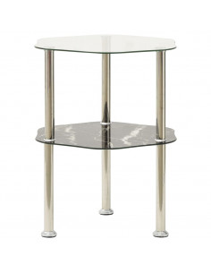 Tavolino 2 Livelli Trasparente Nero 38x38x50 cm Vetro Temperato 2