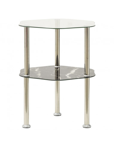 Tavolino 2 Livelli Trasparente Nero 38x38x50 cm Vetro Temperato