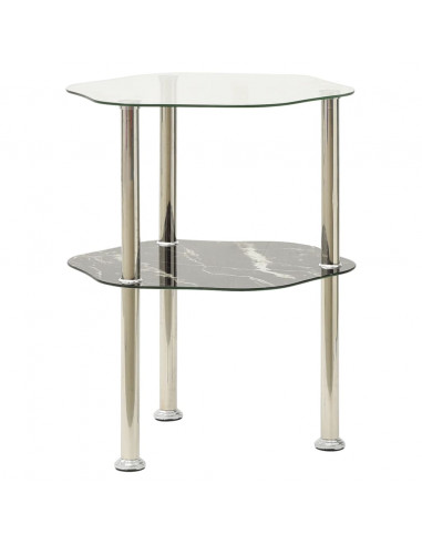 Tavolino 2 Livelli Trasparente Nero 38x38x50 cm Vetro Temperato