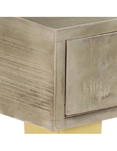Tavolo Consolle Massello di Mango Grigio e Ottone 110x35x76 cm