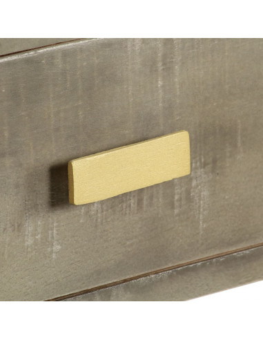 Tavolo Consolle Massello di Mango Grigio e Ottone 110x35x76 cm