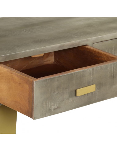 Tavolo Consolle Massello di Mango Grigio e Ottone 110x35x76 cm