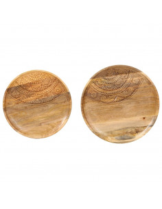 Tavolini Rotondi 2 pz in Legno Massello di Mango e Acciaio 2
