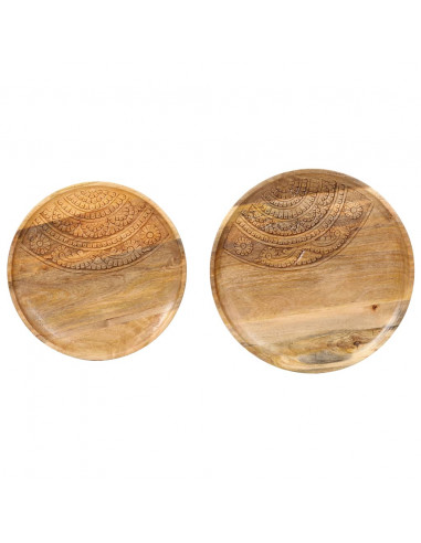 Tavolini Rotondi 2 pz in Legno Massello di Mango e Acciaio