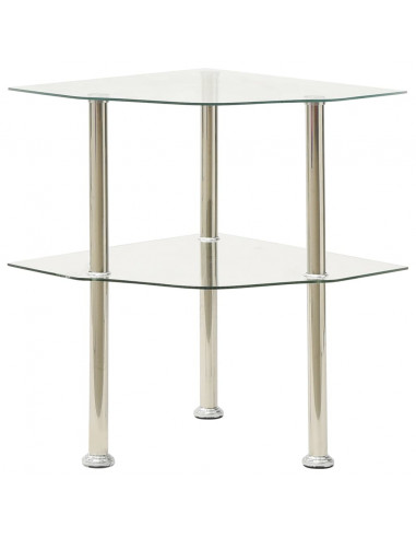 Tavolino a 2 Livelli Trasparente 38x38x50 cm in Vetro Temperato