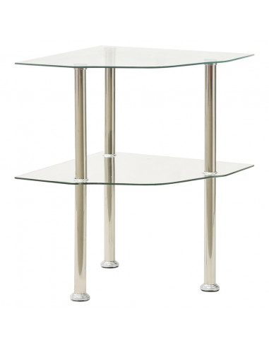 Tavolino a 2 Livelli Trasparente 38x38x50 cm in Vetro Temperato