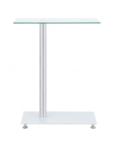 Tavolino Laterale a U Trasparente 45x30x58cm in Vetro Temperato