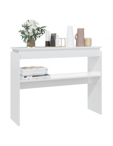Tavolino Consolle Bianco Lucido 102x30x80 cm Legno Multistrato