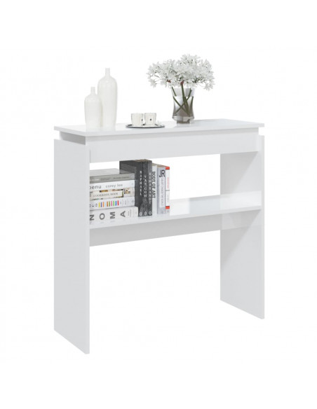 Tavolino Consolle Bianco Lucido 80x30x80 cm Legno Multistrato