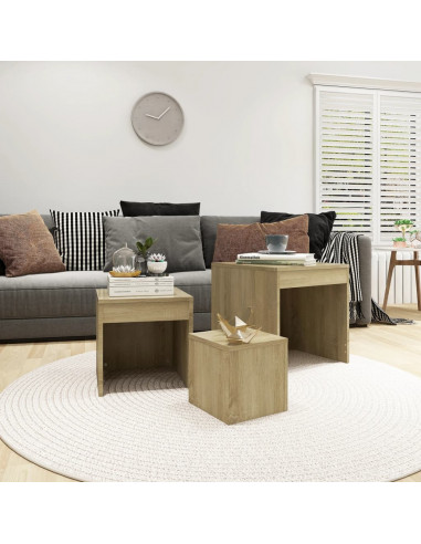 Tavolini Impilabili 3 pz Rovere Sonoma in Truciolato