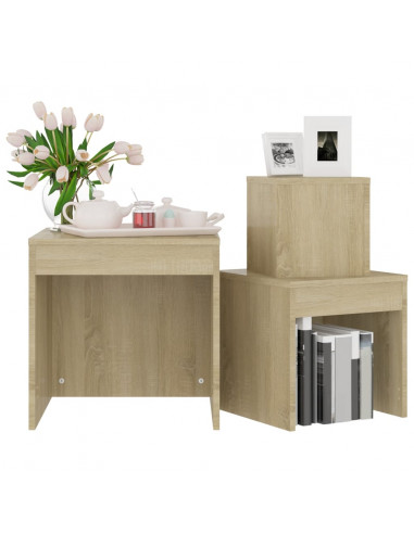 Tavolini Impilabili 3 pz Rovere Sonoma in Truciolato