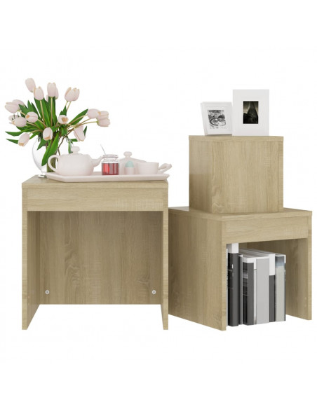 Tavolini Impilabili 3 pz Rovere Sonoma in Truciolato