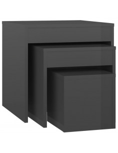 Tavolini Impilabili 3 pz Grigio Lucido in Truciolato 2