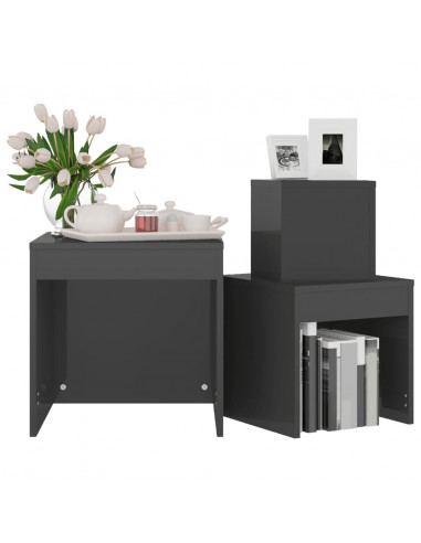 Tavolini Impilabili 3 pz Grigio Lucido in Truciolato