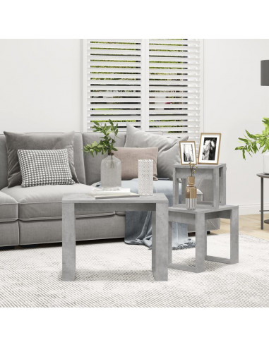 Tavolini Impilabili 3 pz Grigio Cemento in Legno Multistrato