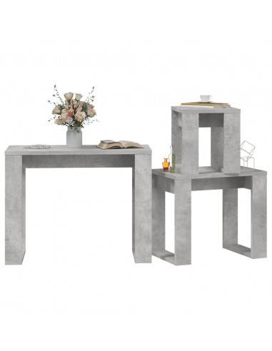 Tavolini Impilabili 3 pz Grigio Cemento in Legno Multistrato